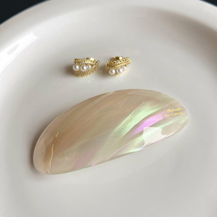 📢📢50% OFF !! ⏰ 5PCS French Style Hair Clip Set | Glossy Oval Acetate Barrettes in 5 Beautiful Colors ✨
