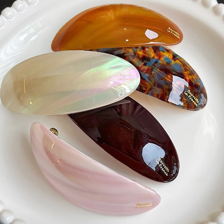 📢📢50% OFF !! ⏰ 5PCS French Style Hair Clip Set | Glossy Oval Acetate Barrettes in 5 Beautiful Colors ✨