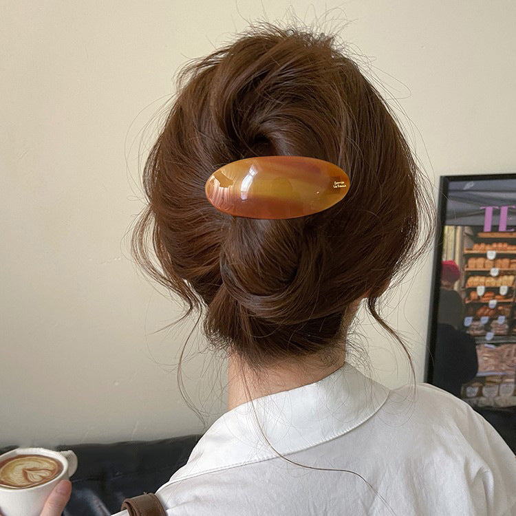 📢📢50% OFF !! ⏰ 5PCS French Style Hair Clip Set | Glossy Oval Acetate Barrettes in 5 Beautiful Colors ✨