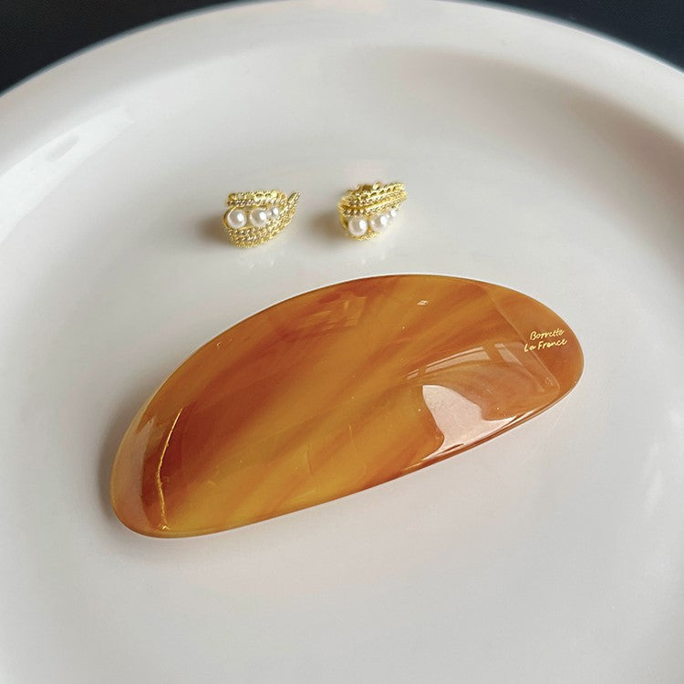 📢📢50% OFF !! ⏰ 5PCS French Style Hair Clip Set | Glossy Oval Acetate Barrettes in 5 Beautiful Colors ✨