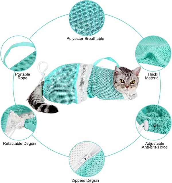 Adjustable Mesh Cat Grooming & Bathing Bag